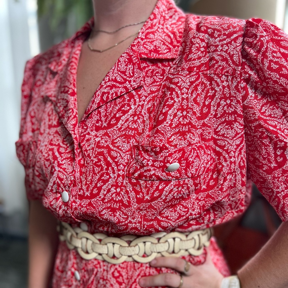 El Corte Inglés vintage red dress with white buttons - timeless!